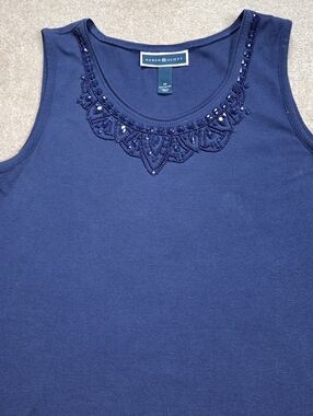 Karen Scott Women's Dark Blue Embellished Tank Top